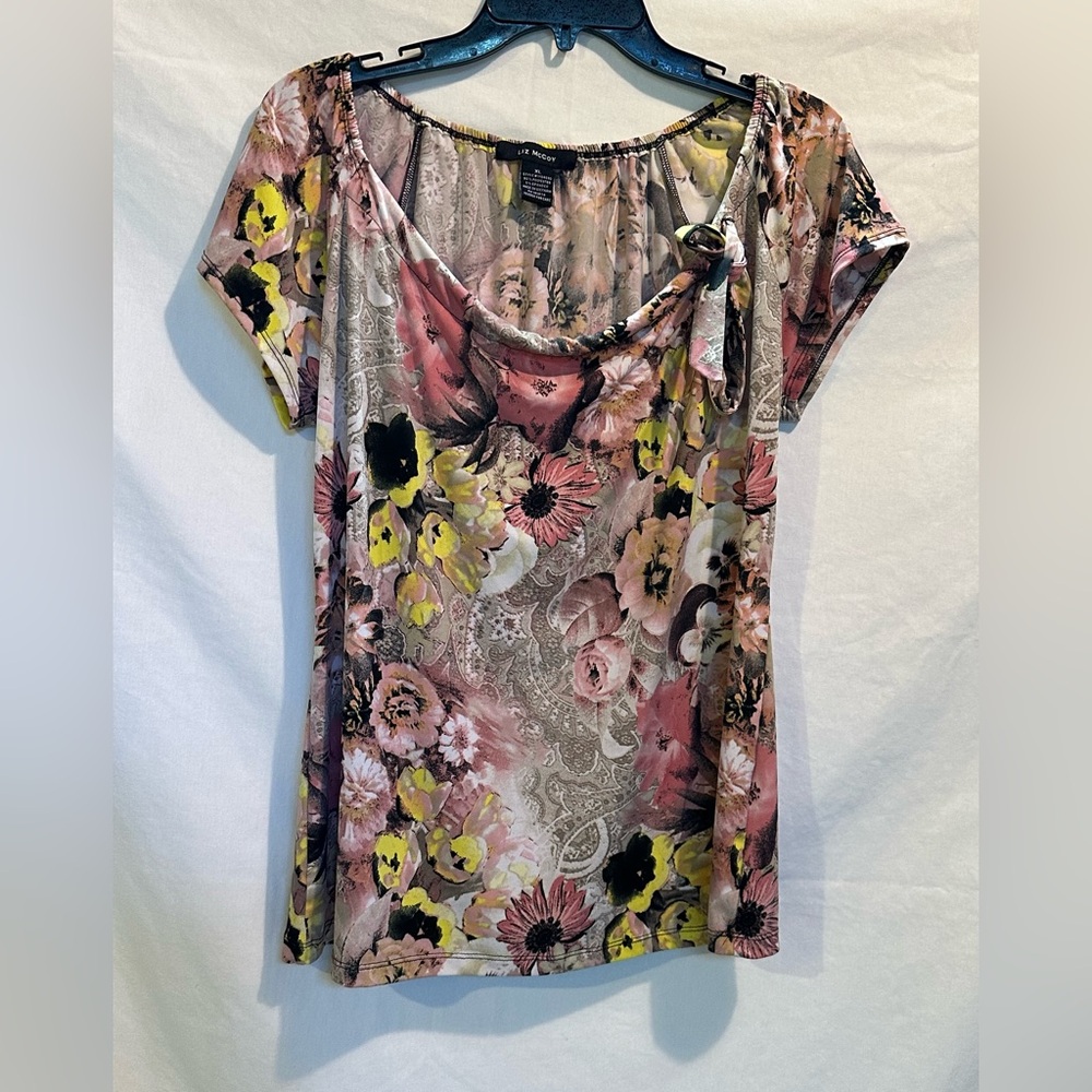 Elegant Floral Women's Blouse in Pink and Yellow